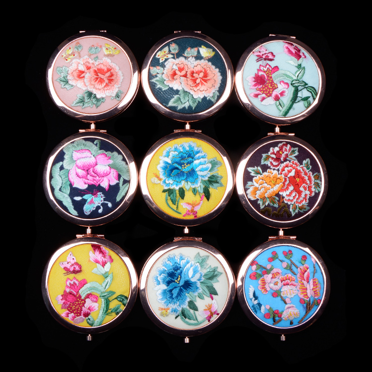 河南化妆随身镜精品出国送礼刺绣中国风古风摄影 手绣镜子