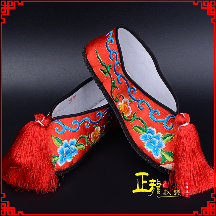 河南京剧越剧戏曲彩鞋花旦绣花 普平底彩鞋